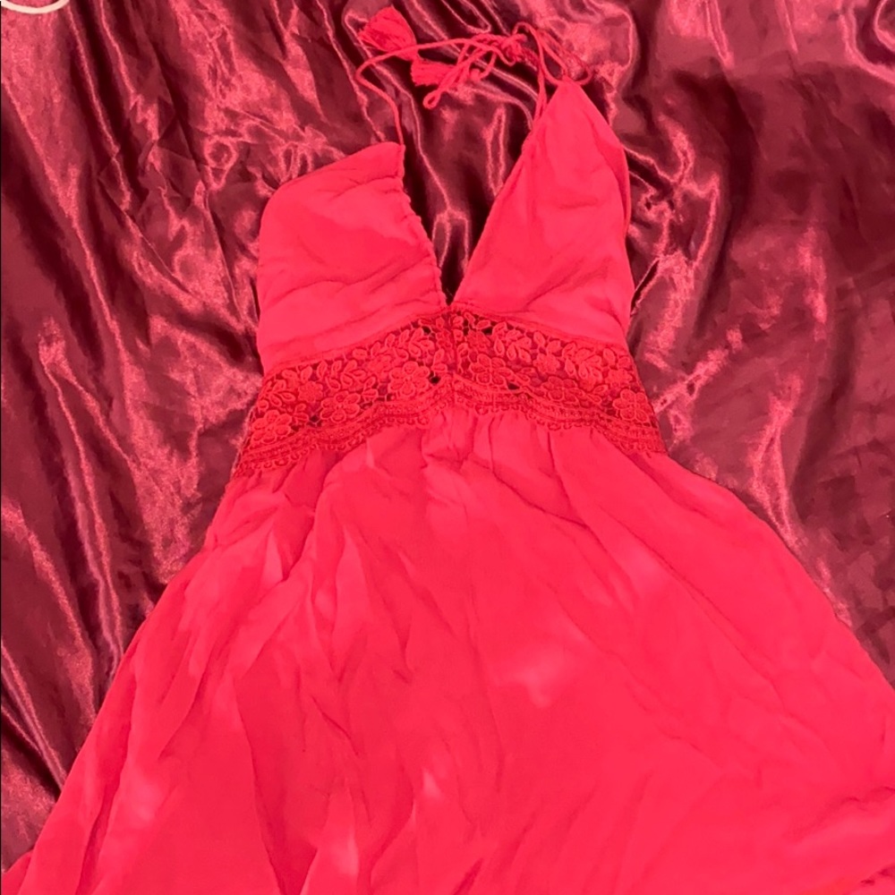red open back romper